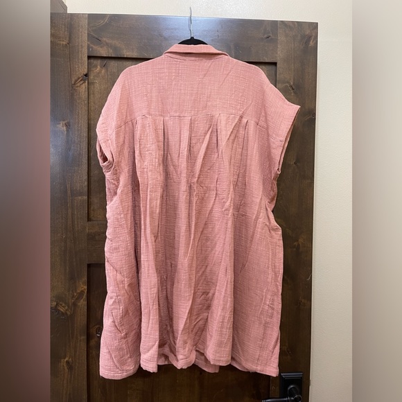 NWT Rose Color Gauze Button Up Short Sleeve Dress-L - Picture 5 of 6